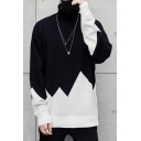 Color Block Turtleneck Long Sleeve Pullover Sweater
