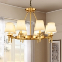 3/6/8-Light Cone Shade Drop Lamp Traditional Style Gold Finish Fabric Chandelier Light for Living Room