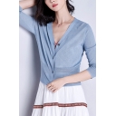 Trendy Women's Cardigan Panel Solid Color Button-down Ribbed Trim Mid Sleeves Regular Fitted Cardigan