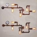 Wrought Iron Bronze/Rust Wall Sconce Piping 5 Lights Industrial Style Wall Mount Light Fixture with Fake Gauge