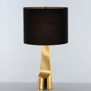 Fabric Drum Desk Light Modernist 1 Bulb Black Task Lighting with Gold Metal Base
