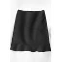 Retro Womens Skirt Solid Color Invisible Zipper Side Double-Sided Woolen Ruffle Hem High Rise Mini Mermaid Skirt