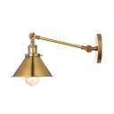 Brushed Brass Finish 1 Light Wall Sconce with Cone Shade for Barn Warehouse