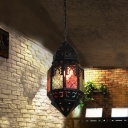 1 Head Stained Art Glass Pendulum Light Moroccan Black Lantern Dining Room Hanging Lamp