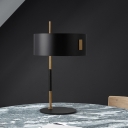 Minimalist Drum Nightstand Lamp Metal Single-Bulb Dining Room Table Light in Black and Brass
