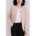 Casual Women's Cardigan Solid Color Pearl Button-down Ribbed Trim Long-sleeved Regular Fitted Cardigan