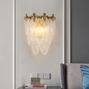 Layered Oval Crystal Wall Lamp Postmodern 2 Lights Gold Sconce Lighting with Peacock Tail Design