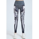 Hot Popular Womens High Waist Navy Wing Printed Skinny Fitted Yoga Sport Legging Pants