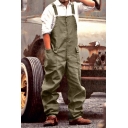 Mens Cargo Pants Fashionable Plain Flap Pockets Full Length Loose Fit Straight Overall Pants
