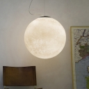 Moon Bedside Drop Pendant Textured White Glass 1 Bulb Minimalism Hanging Ceiling Light, 10