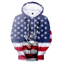 Fashion Classic Blue and Red and White Striped 3D Fingers Print Long Sleeve Hoodie