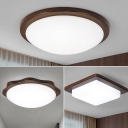 Flower/Square/Round LED Flush Light Minimalist Wood Dark Brown Ceiling Lamp with Acrylic Shade, 14