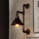 Antique Bronze Single Wall Lighting Cone Shade 1 Head Loft Wall Mount Lamp with Piping Bracket