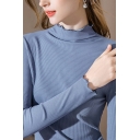Novelty Womens Sweater Solid Color Rib Knit Modal Lettuce Edge Long Sleeve Slim Fitted Mock Neck Bottoming Sweater