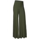 Womens Pants Chic Plain Invisible Zipper Back High Waist Full Length Relaxed Fit Wide Leg Relaxed Pants