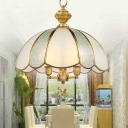 Brass 3 Lights Chandelier Pendant Traditional Frosted and Seedy Glass Scalloped Hanging Lamp