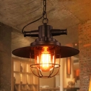 Flying Saucer Beer Bar Drop Pendant Loft Iron 1 Bulb Black Hanging Light with Extra 2-Shade Guard