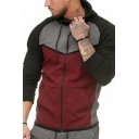 Trendy Men's Hoodie Color Block Contrast Panel Kangaroo Pocket Raglan Long Sleeves Zip Closure Regular Fitted Drawstring Hooded Hooded Sweatshirt