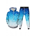 Mens 3D Co-ords Trendy Ice Sculpture Print Slim Fitted 7/8 Length Tapered Pants Long Sleeve Hoodie Jogger Co-ords