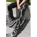 Mens Pants Casual Thorn Print Mid Waist Full Length Loose Fit Straight Relaxed Pants
