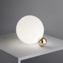 Ball Table Light Minimalist Frosted White Glass 1 Bulb Gold Night Lamp with Orb Base, Warm/White Light