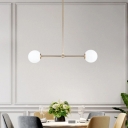 Lever Dining Room Chandelier Frosted Ball Glass 2 Heads Minimalistic Hanging Lamp in Gold