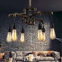 4/6-Light Pipe Chandelier Factory Bronze Finish Iron Hanging Ceiling Light for Living Room