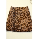 Womens Skirt Trendy Leopard Skin Pattern Suede Anti-Emptied Invisible Zipper Back High Rise Mini Bodycon Skirt