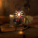Metal Globe Lantern Table Lamp Bohemian 1-Light Living Room Night Light with Undulated Arm in Brass