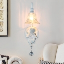 Bellflower Clear Carved Glass Wall Lighting Nordic 1-Light Cream Wall Sconce with Angel and Crystal Decor