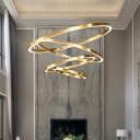 Brass 2/3/4-Tiered Ring Drop Lamp Minimalistic Metal LED Chandelier Light Fixture for Living Room
