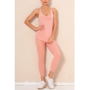 Womens Yoga Set Solid Color Round Neck Sleeveless Fitted Tank Top High Waist Skinny Pants