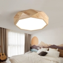 Polygon Rubber Wood Ceiling Fixture Contemporary Beige LED Flush Mounted Lighting in Warm/White Light, 18