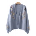 Fancy Women's Cardigan Jacquard Pattern Ribbed Trim Long Sleeves Open Front Regular Fitted Cardigan
