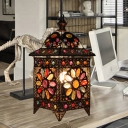 Square Stained Glass Table Lamp Bohemian Style 1-Light Guest Room Night Stand Light in Black