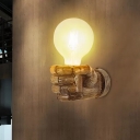 Light Wood Fist Wall Light Kit Novelty Nordic 1-Light Resin Wall Sconce Lighting for Corridor