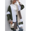 Womens Cardigan Stylish Color Block Panel Thick Drop Shoulder Open Front Long Sleeve Knee Length Regular Fitted Sweater