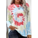 Retro Womens Sweatshirt Spiral Tie Dye Tunic Round Neck Long Raglan Sleeve Relaxed Fitted Sweatshirt