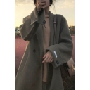 Stylish Womens Woolen Coat Double Breasted Rolled up Button Cuffs Side Pockets Notched Lapel Collar Long Sleeves Relaxed Fit Woolen Coat