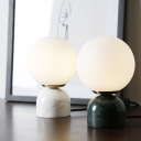 Orb Shaped Mini Night Light Designer Opal Glass 1-Light Bedside Table Lamp with Black/Green/White Marble Base