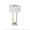 Brass Oblong Night Table Light Postmodern 1 Bulb Metal Nightstand Lamp with Round Fabric Shade
