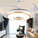Circular 4-Blade Hanging Fan Lamp Fixture Simple Acrylic Dining Room LED Semi Flush Ceiling Light in White, 16
