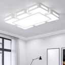 Symmetric Square/Rectangle Flush Light Contemporary Acrylic Bedroom LED Close to Ceiling Lamp in White/3 Color Light