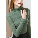 Womens T-Shirt Trendy Zigzag Lace Thick Slim Fitted Mock Neck Long Sleeve Bottoming T-Shirt