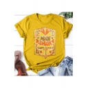Fashion Letter MOON SWOON Printed Short Sleeve Fitted Yellow T-Shirt