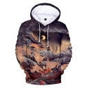Ukiyo-e Style 3D Wave Fish Printing Long Sleeve Casual Loose Pullover Hoodie
