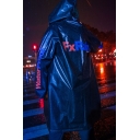 Cool Fashion Simple Letter Printed Long Sleeve Hooded Transparent Waterproof Lightweight Longline Raincoat