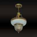 White Alabaster Glass Bronze Hanging Light Hat Shaped 3-Head Traditional Pendant Chandelier, 12