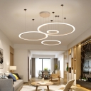 Simple 3/4-Layer Circle Chandelier Acrylic Living Room Small/Large LED Hanging Light Fixture in Coffee