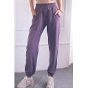 Sporty Women's Pants Solid Color Ankle Tied Elastic Drawstring Waist Pockets Relaxed Fit Quick Dry Pants